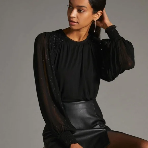 ✨ Anthropologie Sequin Embellished Blouse Sz XS - Picture 3 of 6